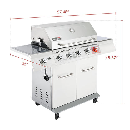 Royal Gourmet 5-Burner Propane Gas Grill with Side Burner, Stainless Steel Barbeque Grills, Silver, GA5404S