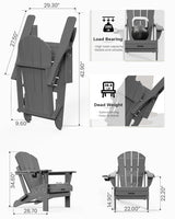 MUCHENGHY Folding Adirondack Chairs HDPE Weather Resistant, Patio Firepit Chairs, Sturdy Outside Chairs, Lawn Chairs, 15min Assembly 380lb Grey MUCHENGHY