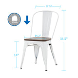 Nazhura Metal Dining Chair Farmhouse Tolix Style for Kitchen Dining Room Café Restaurant Bistro Patio, 18 Inch, Stackable, Waterproof Indoor/Outdoor (Sets of 4) (White with Wood Padding) Nazhura