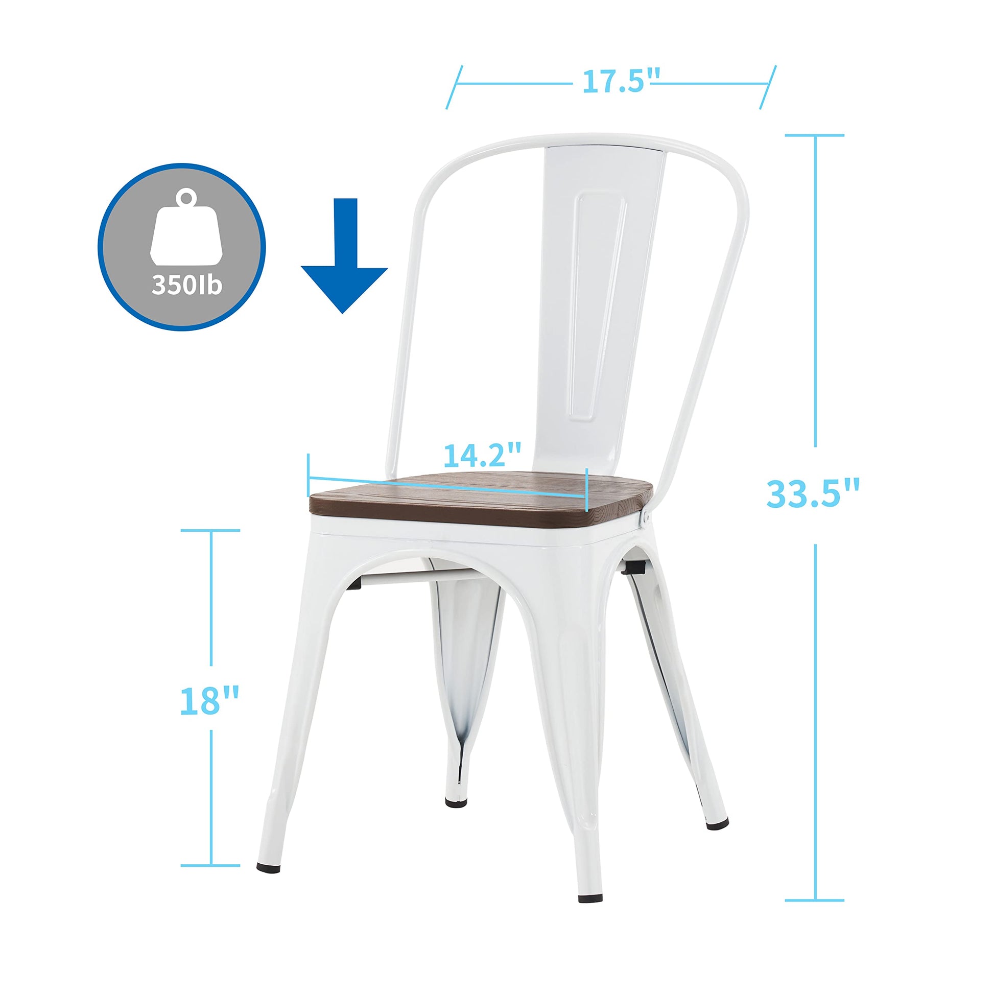 Nazhura Metal Dining Chair Farmhouse Tolix Style for Kitchen Dining Room Café Restaurant Bistro Patio, 18 Inch, Stackable, Waterproof Indoor/Outdoor (Sets of 4) (White with Wood Padding) - WoodArtSupply