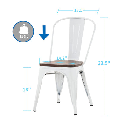 Nazhura Metal Dining Chair Farmhouse Tolix Style for Kitchen Dining Room Café Restaurant Bistro Patio, 18 Inch, Stackable, Waterproof Indoor/Outdoor (Sets of 4) (White with Wood Padding) - WoodArtSupply