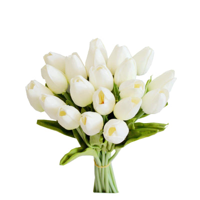 Mandy's 20pcs White Artificial Tulip Silk Fake Flowers 13.5" for Spring Mother's Day Easter Gifts in Bulk Home Kitchen Wedding Decorations