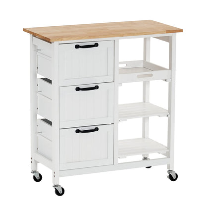 VINGLI Kitchen Island, Rolling Kitchen Storage Cart with 3 Drawers 3 Tier Holders Serving Bar Cart Coffee Bar Small Kitchen Microwave Trolley with Natural Solid Wood Top Caster Home Furniture - WoodArtSupply