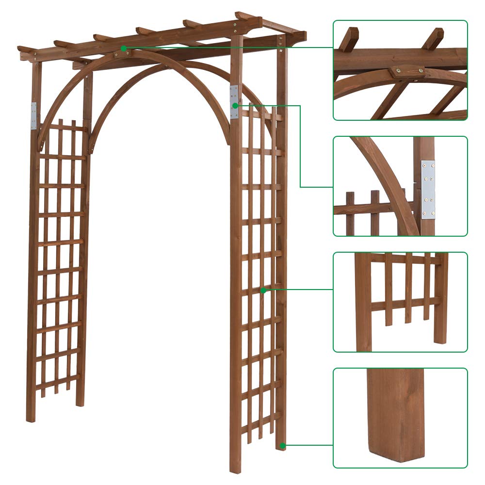 Homgrace 7FT Wooden Garden Arbor - Garden Bridal Party Decoration Arch, Wood Garden Trellis for Plant Climbing, Wedding Arch for Ceremony Garden Backyard Lawn (Dark Brown) - WoodArtSupply