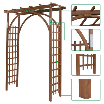 Homgrace 7FT Wooden Garden Arbor - Garden Bridal Party Decoration Arch, Wood Garden Trellis for Plant Climbing, Wedding Arch for Ceremony Garden Backyard Lawn (Dark Brown) - WoodArtSupply