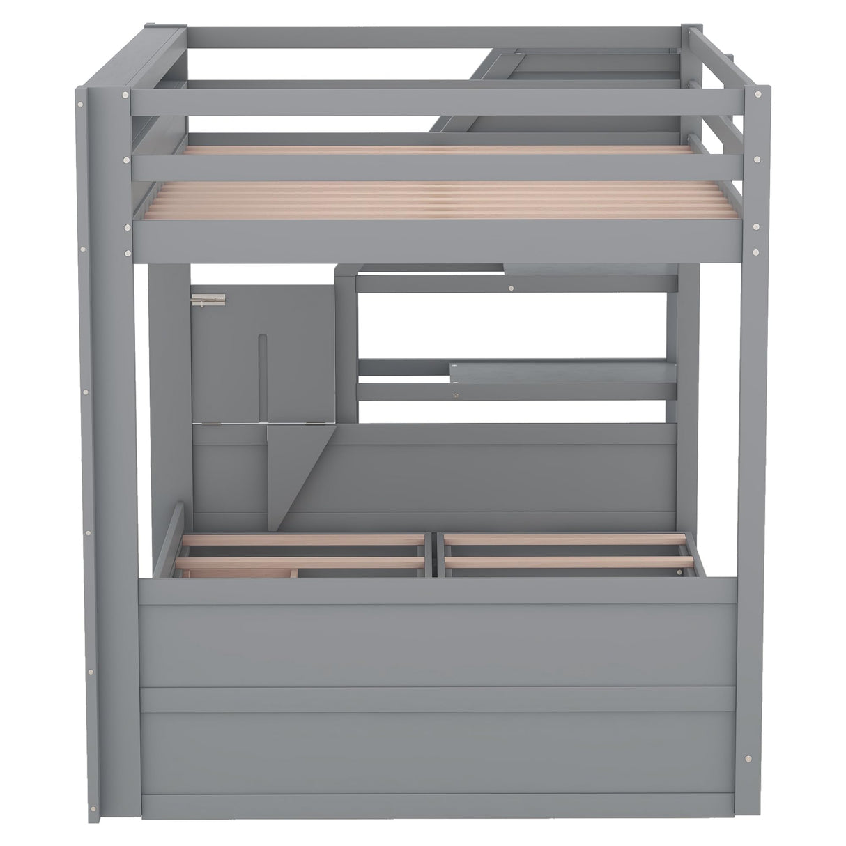 Harper & Bright Designs Full Over Full/Futon Bunk Beds with Stairs and 3 Drawers, Built-in Shelf, Bottom Bed can be Converted into Daybed, Solid Wood Bunk Bed Frame - Gray Harper & Bright Designs