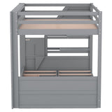 Harper & Bright Designs Full Over Full/Futon Bunk Beds with Stairs and 3 Drawers, Built-in Shelf, Bottom Bed can be Converted into Daybed, Solid Wood Bunk Bed Frame - Gray Harper & Bright Designs