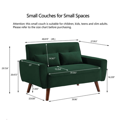 Enobala 49" Small Loveseat Sofa, 2 Seat Mid Century Love Seat Couch with Throw Pillows for Living Room, Apartment, Bedroom and Small Spaces Enobala