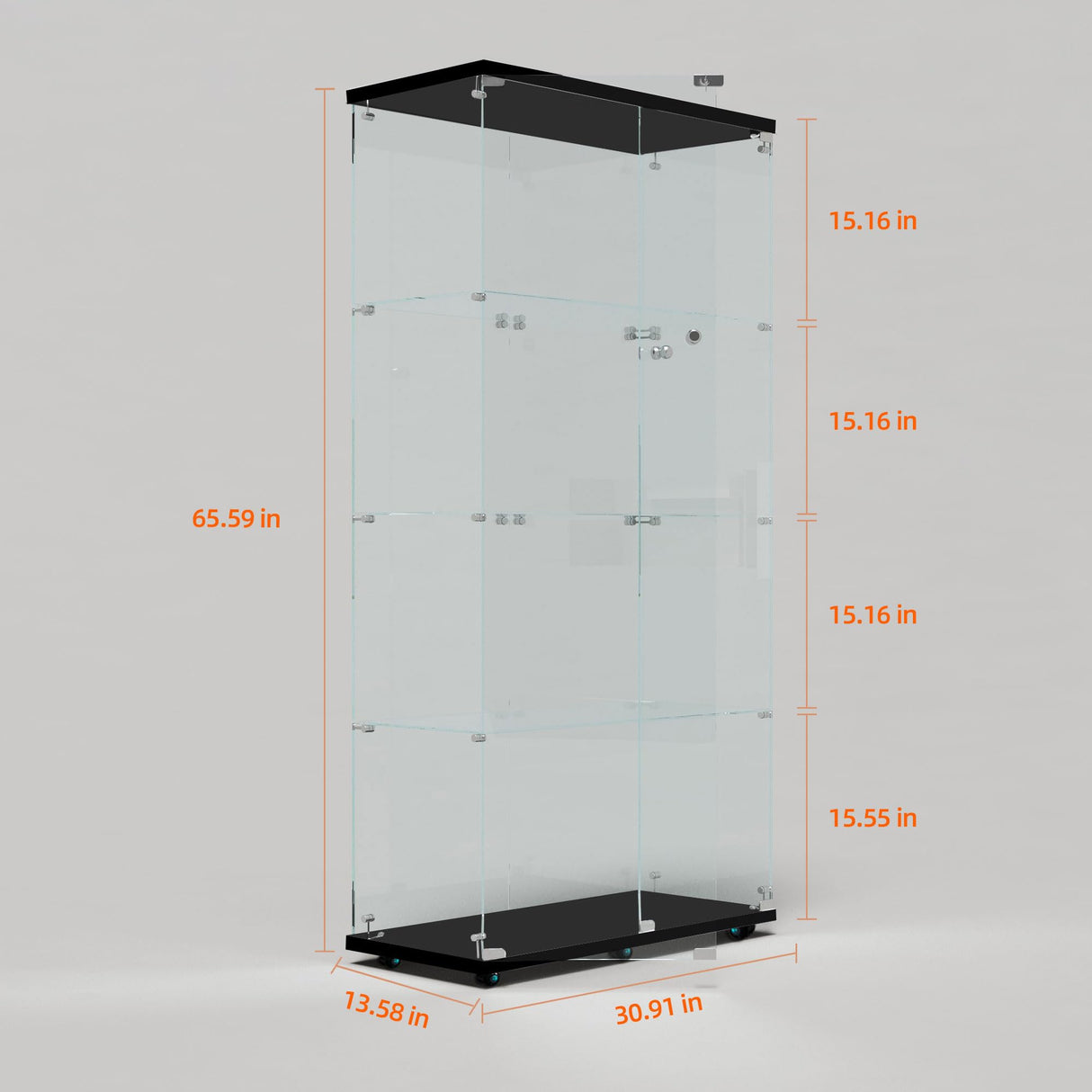 65.59" Tall Tempered Glass Display Cabinet with LED Lights&Rolling Wheels, Curio Cabinet with 4 Shelves with 2 Door, Quick-Install Style Floor Standing Bookshelf File Cabinet for Living Room Office Maxtude