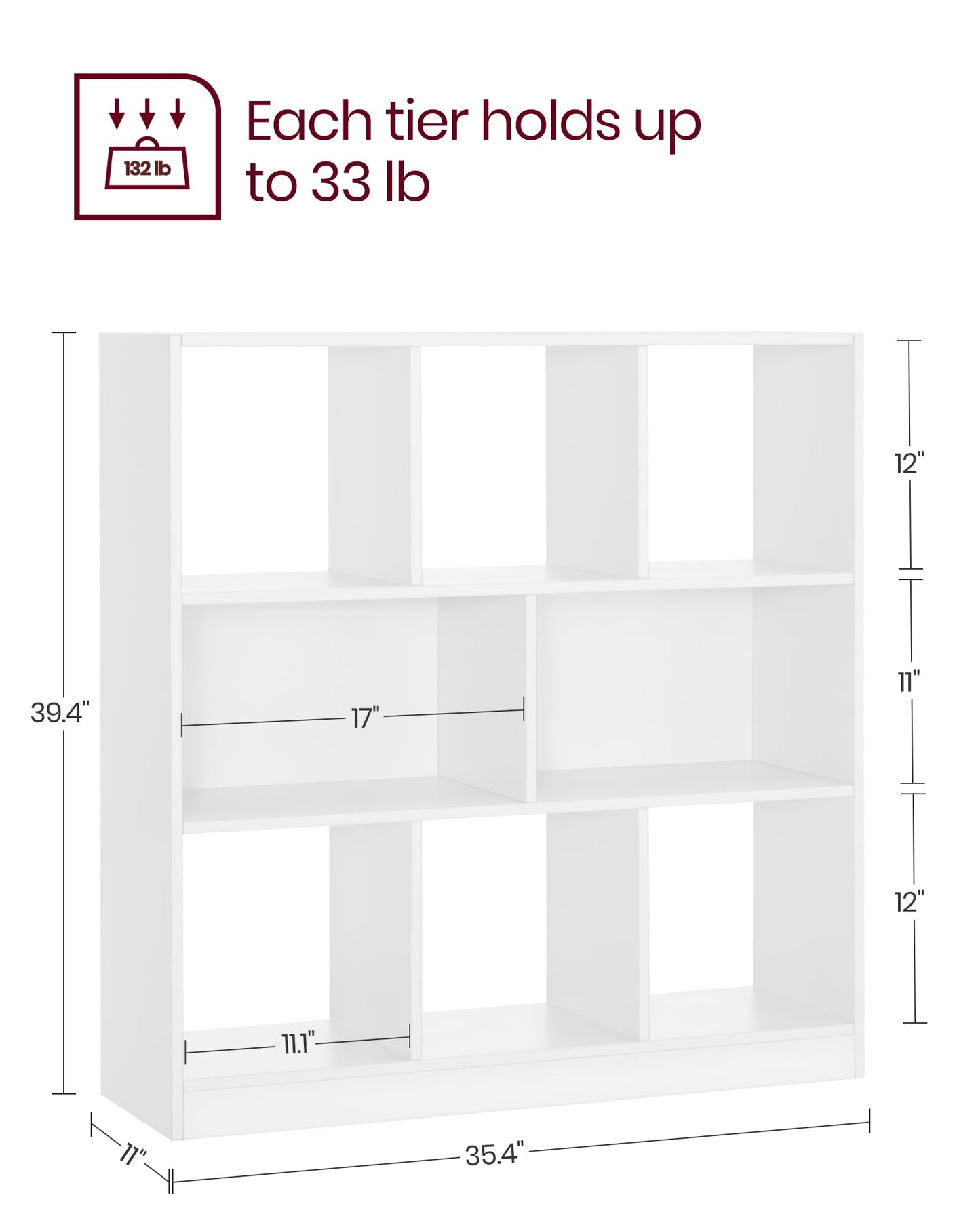 VASAGLE Bookcase, Bookshelf, Freestanding Storage Unit, 8 Open Compartments, Used Horizontally, Vertically, Upside Down, 11 x 35.4 x 39.4 Inches, for Living Room, Study, Office, White ULBC55WT