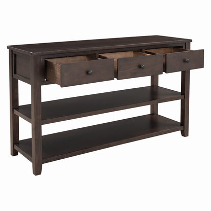 Knocbel Long Console Table with 3 Storage Drawers and Double Bottom Open Shelves, Wooden Sofa Tables for Entryway Hallway Foyer, 50" W x 16" D x 30" H,Espresso