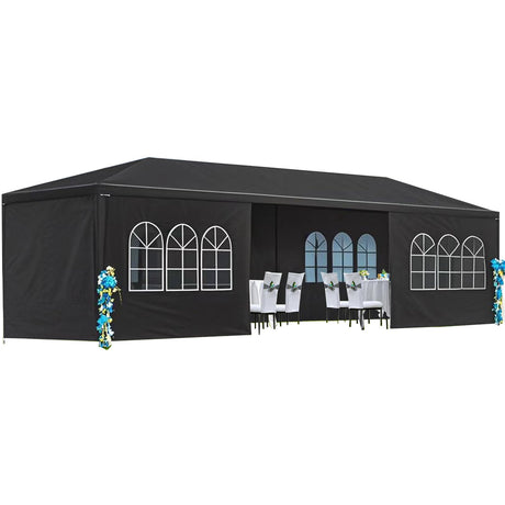 10'X30' White Party Tent, Large Outdoor Canopy Gazebo with 8 Removable Sidewalls for Weddings, Backyard Events & Commercial Use, Black PeakPursuit
