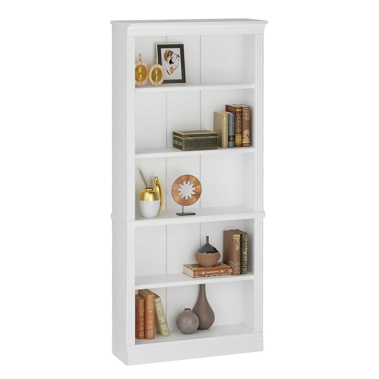 VICTONE 5-Shelf Bookcase, Wooden Standing Rack Book Storage Shelves Furniture Selection for Living Room, Bedroom, Home Office (White) VICTONE