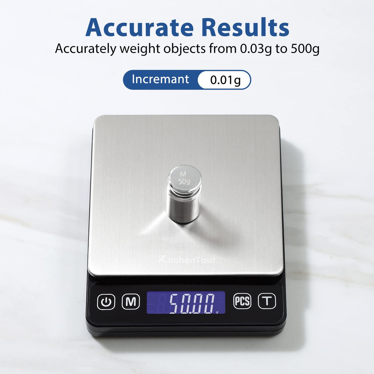KitchenTour Digital Kitchen Scale - 500g/0.01g High Accuracy Precision Multifunction Food Meat Scale Small Scale Jewelry Lab Carat Powder Scale with Back-Lit LCD Display(Batteries Included) K KitchenTour
