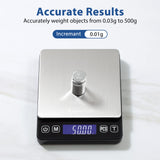 KitchenTour Digital Kitchen Scale - 500g/0.01g High Accuracy Precision Multifunction Food Meat Scale Small Scale Jewelry Lab Carat Powder Scale with Back-Lit LCD Display(Batteries Included) K KitchenTour