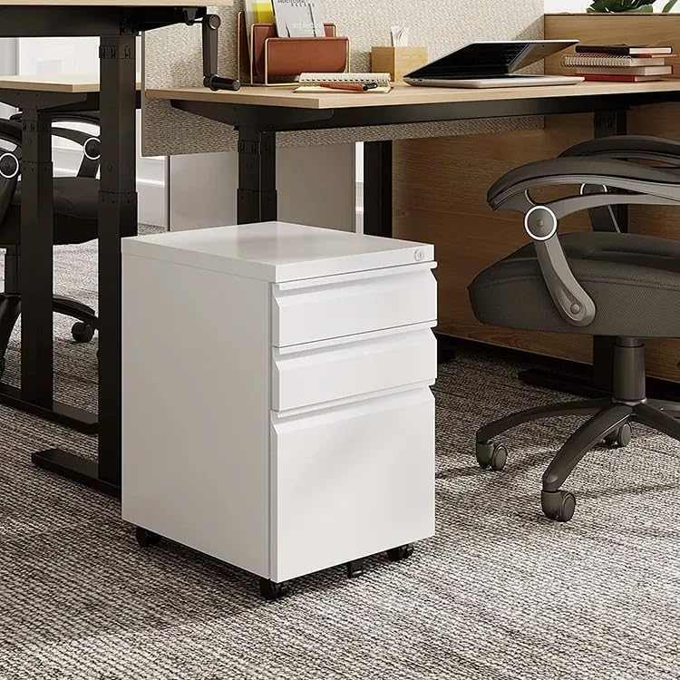 Allouncer 3 Drawer Filing Cabinet with Lock, File Cabinets for Home Office, Locking File Cabinet, Under Desk Mobile File Cabinet for A4-Size/Letter-Size/Legal-Size, White Allouncer