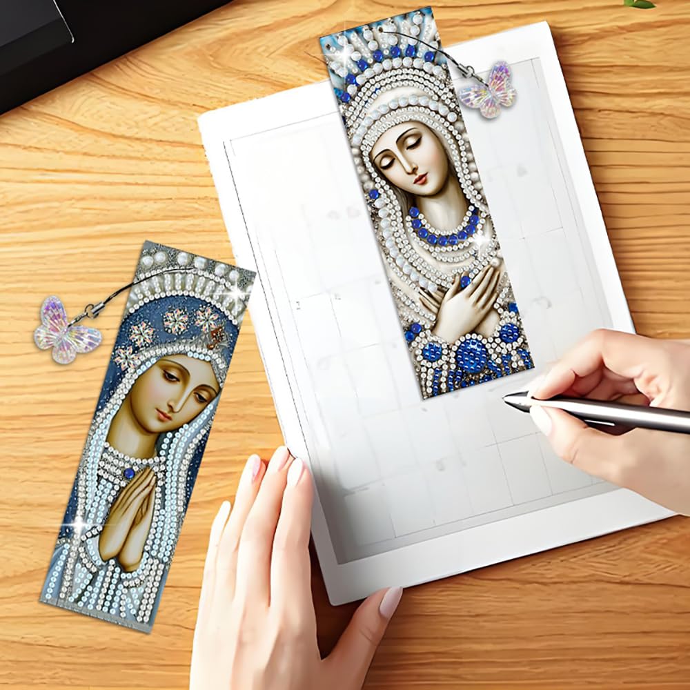 pigpigboss 2 Pieces Religious Virgin Mary Diamond Painting Bookmark Kit, Acrylic Bookmark Diamond Art Dots for Adult, Praying Virgin Mary Book Marks Paint with Diamonds for Book Decor pigpigboss