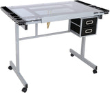 Epetlover Adjustable Drafting Table Drawing Desk Folding Tempered Glass Top Art Craft Work Station w/2 Slide Storage Drawers and Wheels Epetlover