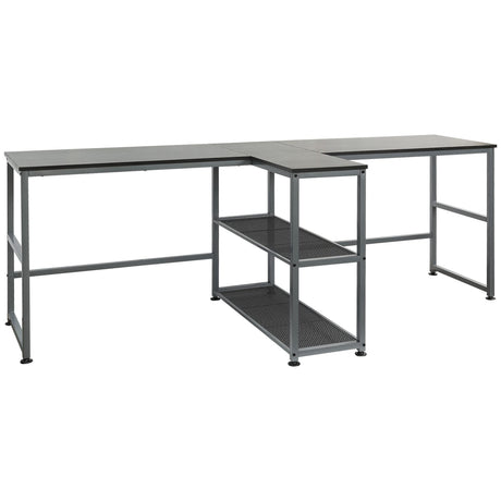 HOMCOM 83" Two Person Computer Desk with 2 Storage Shelves, Double Desk Workstation with Book Shelf, Long Desk Table for Home Office, Black HOMCOM