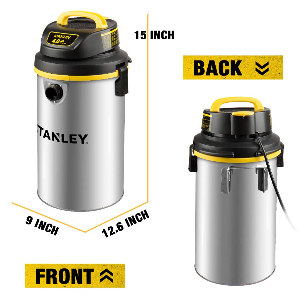 Stanley Wet/Dry Hanging Vacuum, 4.5 Gallon, 4 Horsepower, Stainless Steel Tank STANLEY