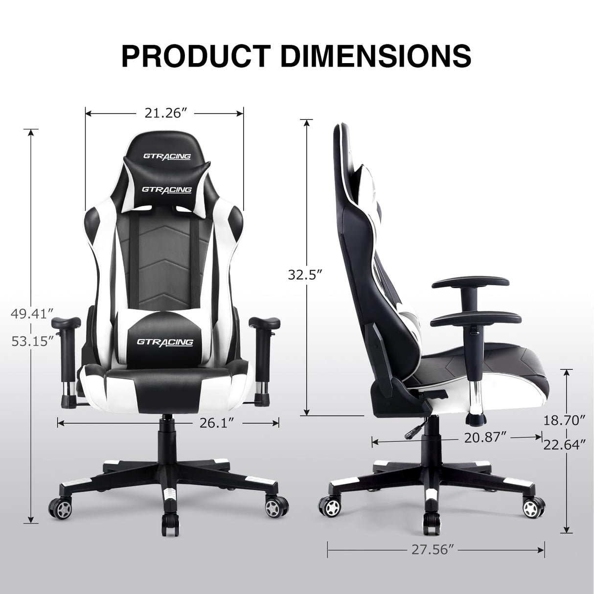 GTRACING Gaming Chair Racing Office Computer Ergonomic Video Game Chair Backrest and Seat Height Adjustable Swivel Recliner with Headrest and Lumbar Pillow Esports Chair (White) GTRACING