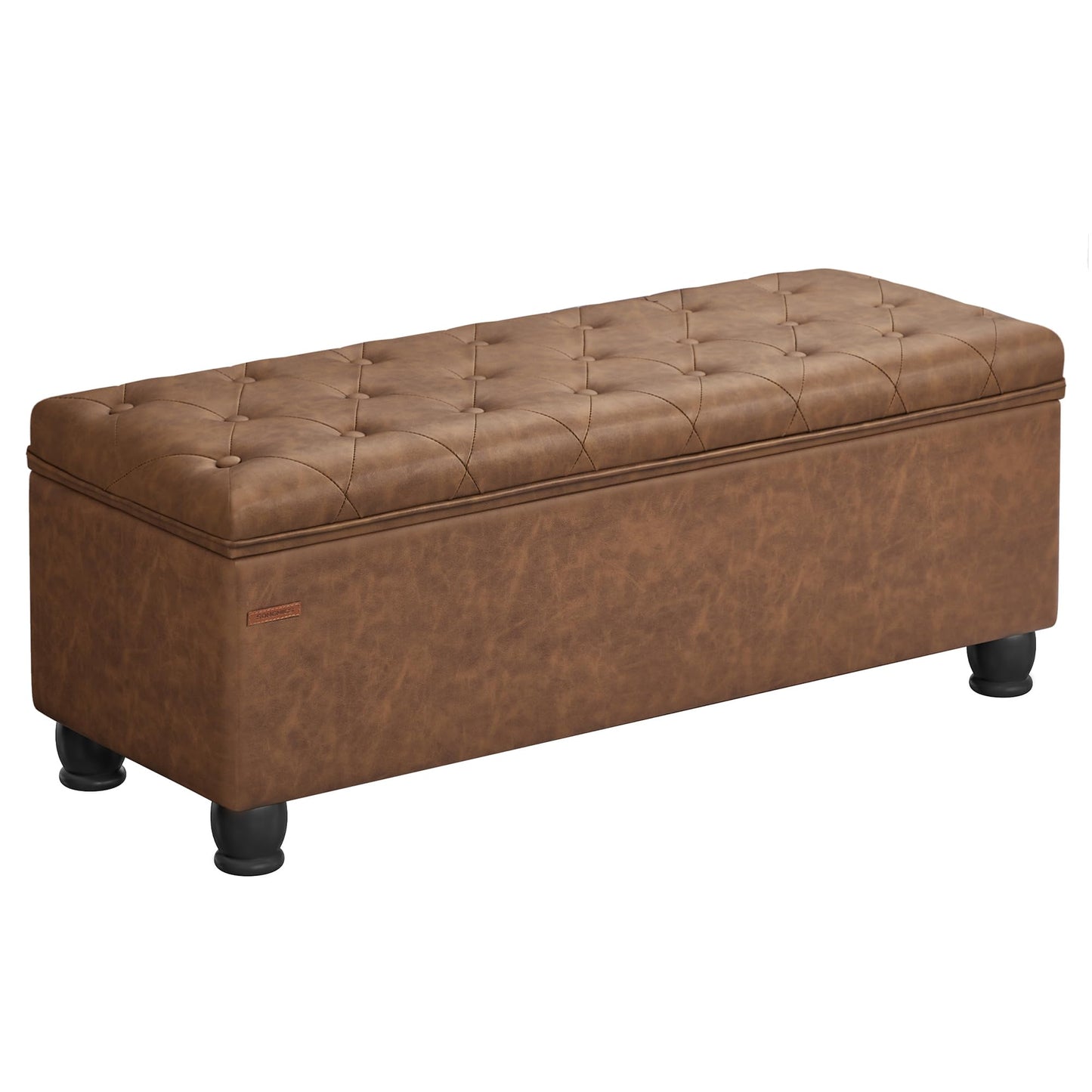 SONGMICS Storage Ottoman, Storage Bench, Tufted Entryway Bedroom Bench, 17.7 x 46.5 x 17.7 Inches, Hinges Easy Lid Operation, Wooden Legs, Synthetic Leather, Loads 330 lb, Coffee Brown ULOM07 - WoodArtSupply