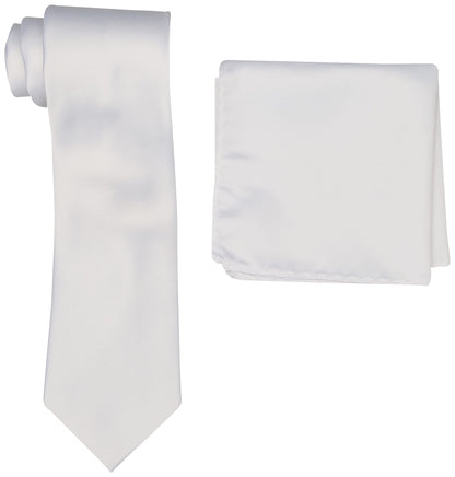 Stacy Adams Men's Satin Solid Tie Set, White, One Size