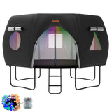 jumpfly Trampoline Round Tent(Tent ONLY) Fits 12FT Frame 8 Curved Poles with LED Lights Trampoline Accessories - Wear-Resistant - Black jumpfly