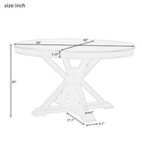 LUMISOL 42"-54" Extendable Dining Table with a 12 Inch Leaf, Solid Wood Round Dining Table for 6 Persons, Retro Functional Kitchen Table for Kitchen, Dining Room, Living Room, Natural+White LUMISOL