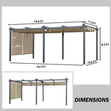 BPS 12' x 20' Outdoor Pergola with Retractable Shade Canopy, Dark Gray Matte Aluminum Frame, 2 Pieces Roller Shade Curtain, Grape Trellis Pergola for Patio Backyard and Deck - Khaki BPS