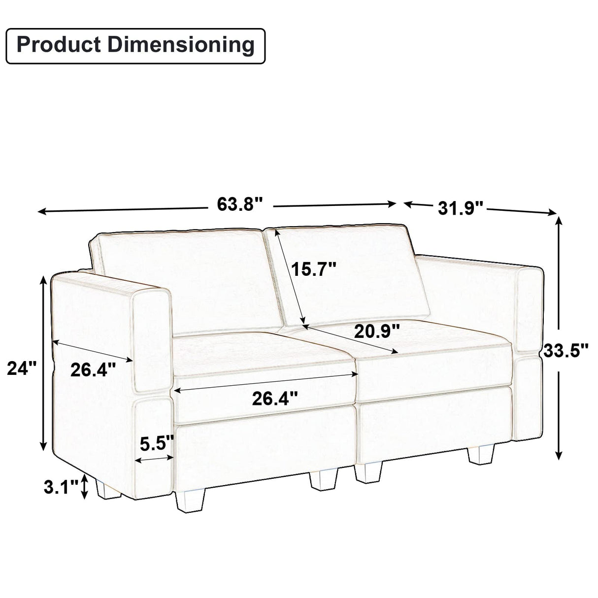 Belffin Modular Loveseat Sofa Couch with Storage Seats Velvet 2 Seater Love Seats for Small Spaces Grey Belffin