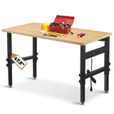 48" Adjustable Work Bench Garage Workbench with Power Outlets, 2200 Lbs Capacity Hardwood Top Work Bench Table Heavy-Duty Workbench for Garage, Workshop, Office, Home BMJX US