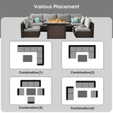 Patio Furniture Set,7 Piece Patio Furniture Set with Fire Pit Table,PE Wicker Rattan Sectional Sofa Patio Conversation Set with Thickened Cushions, Grey Grezone