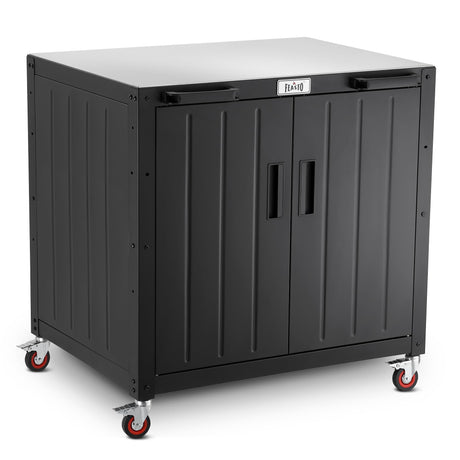 FEASTO Grill Table, Outdoor Bar Cart Grill Cart with Storage Cabinet,Modular Outdoor Kitchen Island, Outdoor Grill Station with 304 Stainless Steel Top,Pizza Oven Table for Lawn & Garden,L35.4” x W24” Feasto