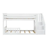 Max & Lily Low Bunk with Stairs and Single Guard Rail, White Max & Lily