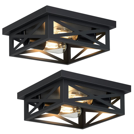 SKEJAO Black Flush Mount Ceiling Light Fixture,2-Light Square Hallway Light Fixtures Ceiling,Light Fixtures Ceiling Mount for Farmhouse,Kitchen,Hall,Bedroom (2 Pack) SKEJAO
