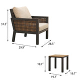 Yoneesn Courtyard Patio Furniture Set, 3-Piece Outdoor Bistro Set, Removable & Washable Deep Seating Cushion, Aluminum Patio Lounge Conversation Set Solid Wood Armrest & Table, Black & Beige Yoneesn