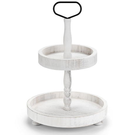 2 Tiered Tray Stand Decor, Wooden 13 Inch Tiered Tray Decor for Farmhouse, Kitchen, Coffee Bar, Home, Suit for Halloween, Fall Thanksgiving, Christmas, New Year BAIVV