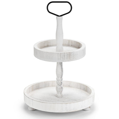 2 Tiered Tray Stand Decor, Wooden 13 Inch Tiered Tray Decor for Farmhouse, Kitchen, Coffee Bar, Home, Suit for Halloween, Fall Thanksgiving, Christmas, New Year