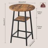 MAHANCRIS Round Bar Table, 37.4" High Pub Top Table with Footrest, 2-Tier Counter Height Cocktail Tables with Storage, Bistro Table for Small Spaces, Easy to Assemble, Rustic Brown BTHR12501N1 MAHANCRIS