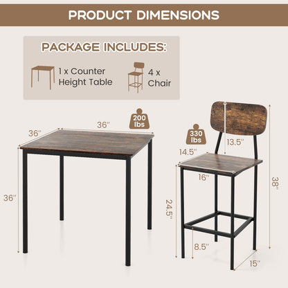 Giantex Industrial 5-Piece Counter Height Dining Set with Bar Stools in Mix Brown - WoodArtSupply