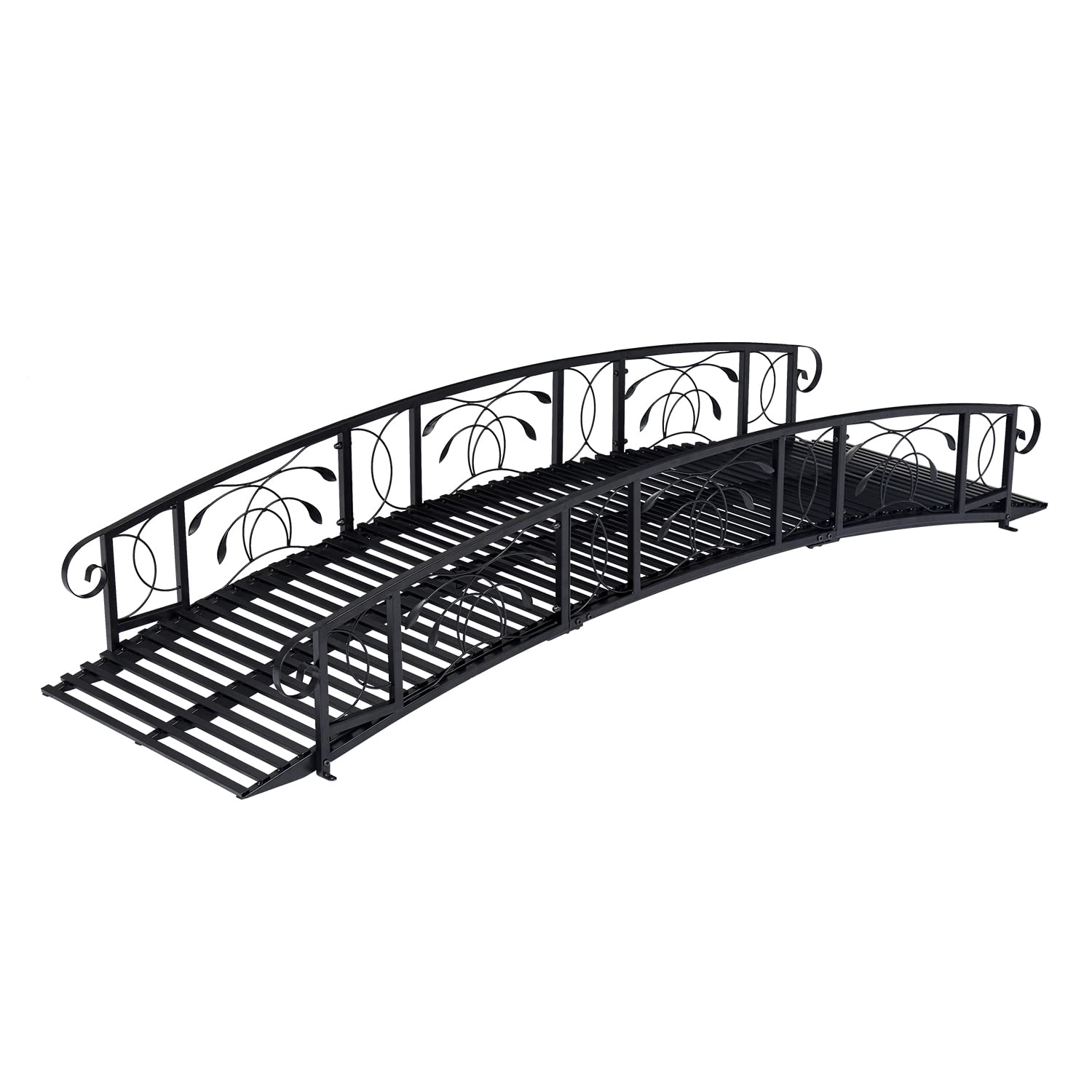 Kinfant Outdoor Metal Garden Bridge - 8 Ft Decorative Iron Landscape Bridge with 2 Safety Siderails, for Pond, Creek, Stream - WoodArtSupply