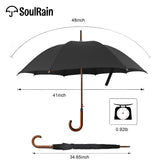 SoulRain 48" Arc Classic Wood Handle Umbrella Auto Open Windproof clear Unbreakable Stick Rain Umbrella (Black) SoulRain