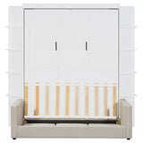 XD Designs Modern Queen Size Murphy Bed Wall Bed with Linen 3 Seat Sofa and 2 Bookshelves, Traditional Solid Wood Murphy Cabinet Bedframe, Can be Folded, Space-Saving Design (White-1.11) XD Designs
