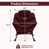 Youtanic Lazy Chair Thick Padded, Accent Chair Velvet Upholstered with Wide Seat, Stable Metal Frame and Non-Slip Pad, Modern Sofa Armchair with Side Storage Bag for Dorm, Room, Office, Burgundy Youtanic