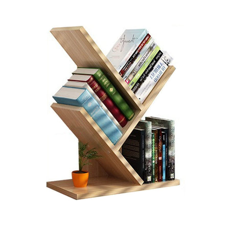 VOVCIG Tree Bookshelf 3 Shelf Desktop Organizer Y Shaped Office Storage Rack Adjustable Wood Display Shelf Small Bookshelf for Bedroom Home Office(Light Yellow) VOVCIG