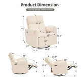 Rhevoy Oversized Power Recliner Chair, 26" Extra Wide Swivel Rocker Recliner with Adjustable Headrest, Chenille Glider Rocking Nursery Chair with Overstuffed Armrest, USB Ports, Cream Rhevoy