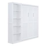 Merax Queen Size Murphy Bed Wall Bed with Storage Shelves, Space-Saving Design Foldable Platform Bed Frame, Fold into The Wall, Multifunctional Bed for Guest-Room, Home, Office, White Merax