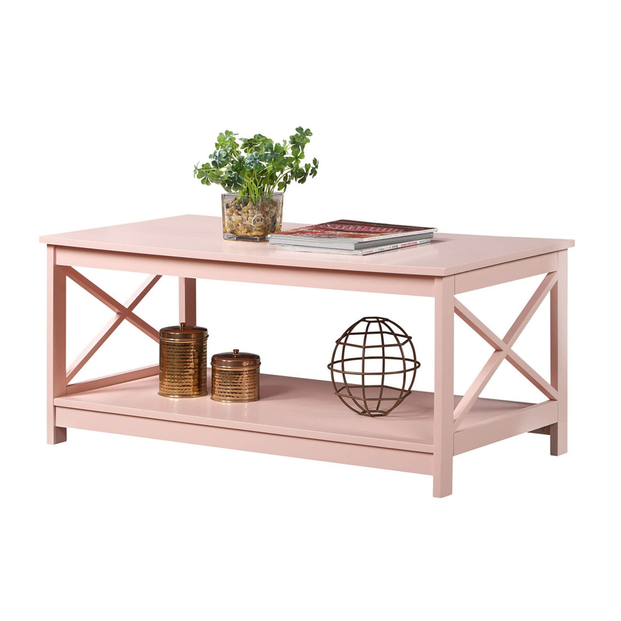 Convenience Concepts Oxford Coffee Table with Shelf, Blush Pink Convenience Concepts