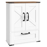 HOOBRO Farmhouse Wall Mounted Cabinet with Adjustable Shelf, Medicine Cabinet with Flip-Down Door, Over The Toilet Bathroom Organizer, for Small Bathroom, Kitchen, White and Walnut HOOBRO